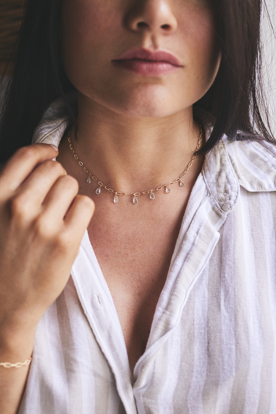 collier goutte aigue marine plaqué or