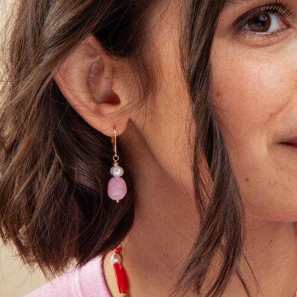 Boucles d'oreilles avec perle rose Mademoiselle Nuage