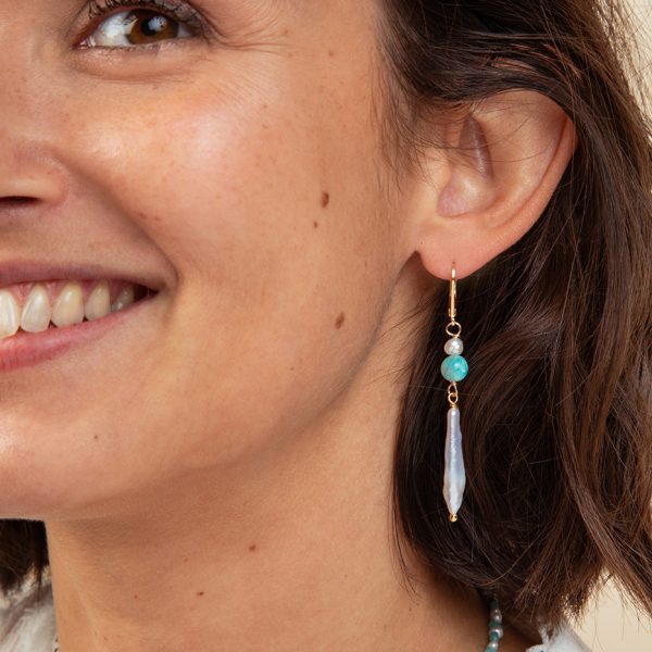 Boucles d'oreilles avec perle turquoise - Mademoiselle Nuage