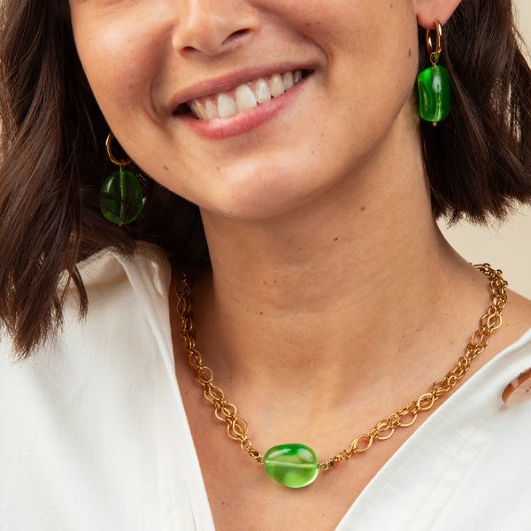 Collier doré personnalisable avec galet en verre translucide - Mademoiselle Nuage