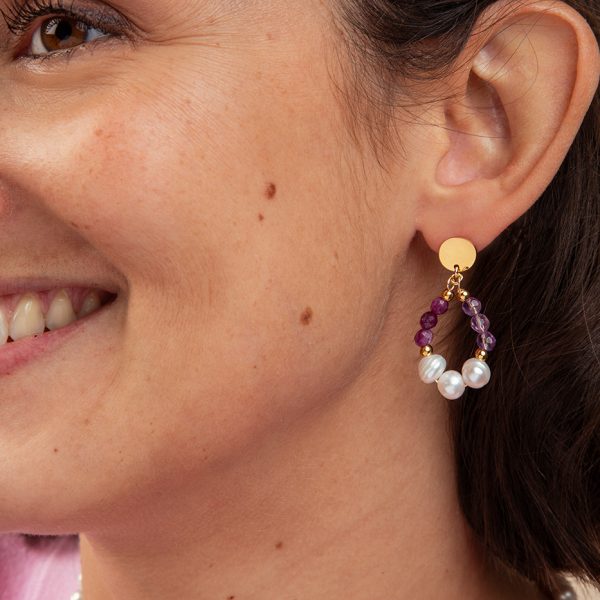 Boucles d'oreilles pierres naturelles et perles d'eau douce - Mademoiselle Nuage