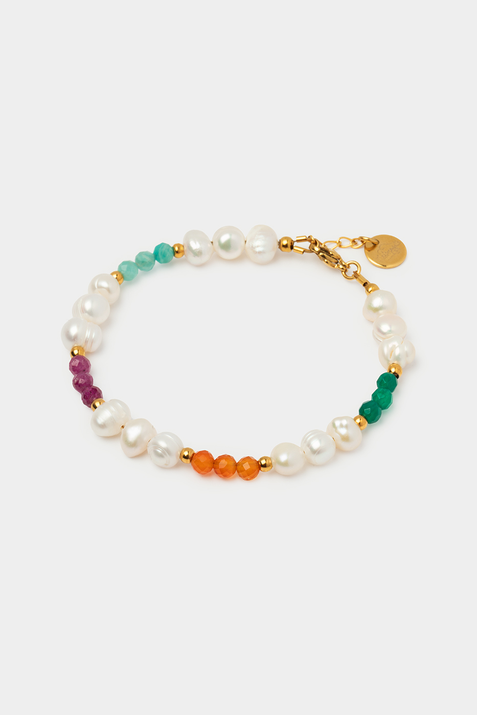 Bracelet perles naturelles coloré avec pierres fines et perles d'eau douce baroques sur acier doré, collection Riviera Mademoiselle Nuage